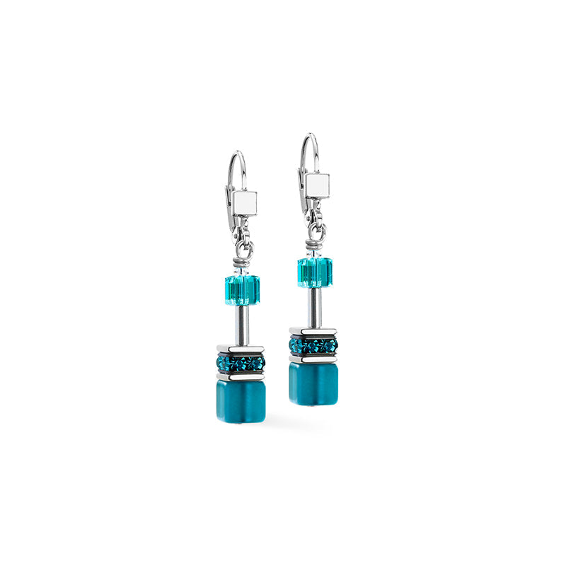 Coeur de Lion GeoCube Teal & Silver Earrings