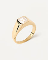 PDPAOLA Gold-Plated Silver Signet Ring With Square White Zirconia Size 14