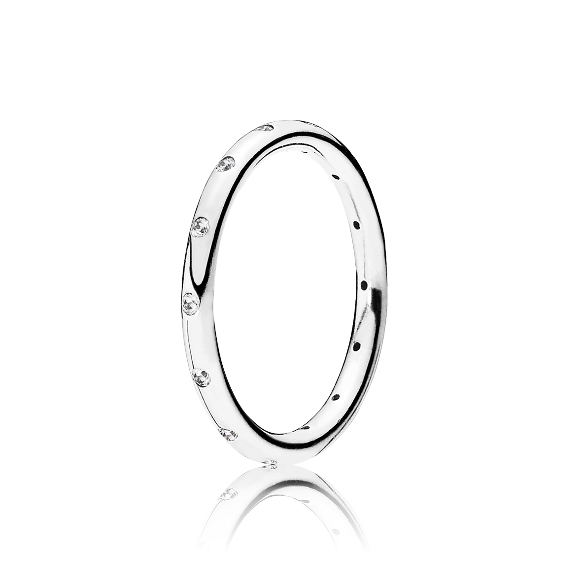 Pandora Sparkling Droplets Silver Ring Band w CZ
