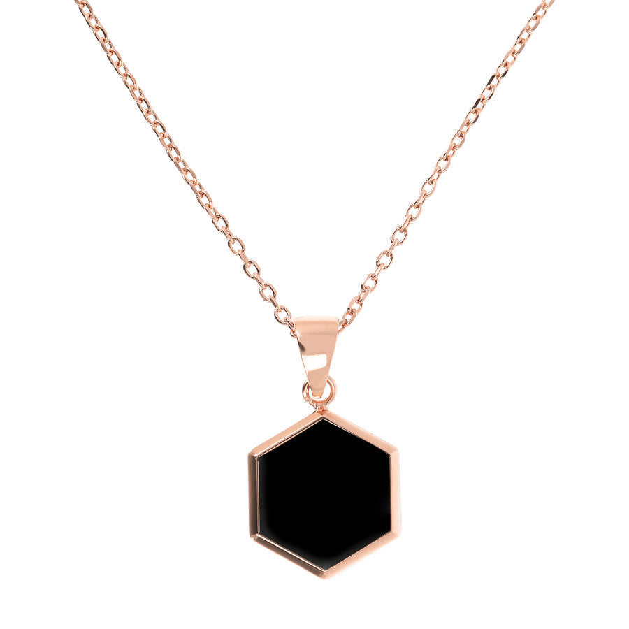 Bronzallure Alba Small Hexagon Pendant Necklace Black Onyx