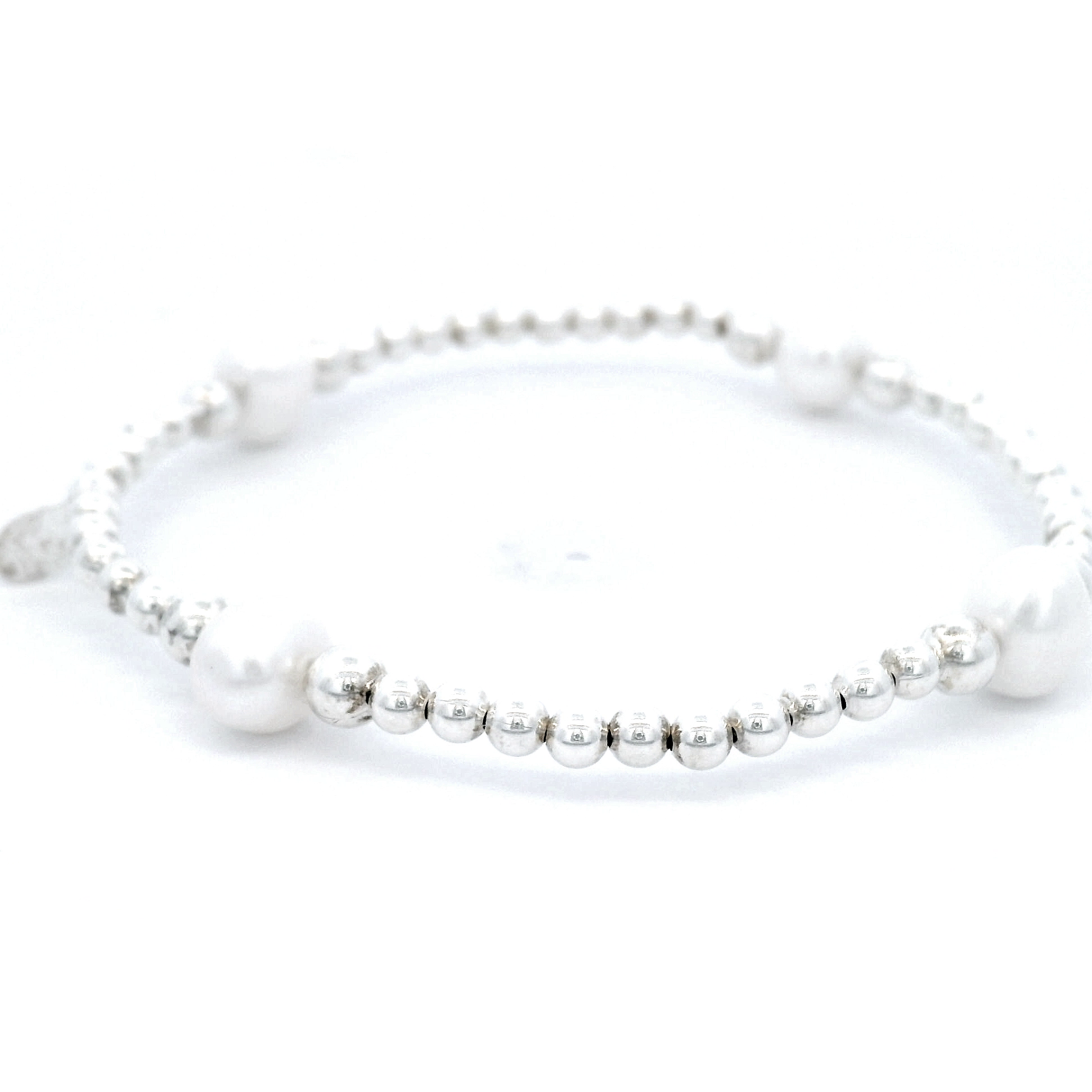 Von Treskow Elastic Ball Bracelet With Pearl Beads In Sterling Silver