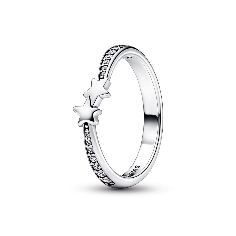 Stars sterling silver ring with clear cubic zirconia