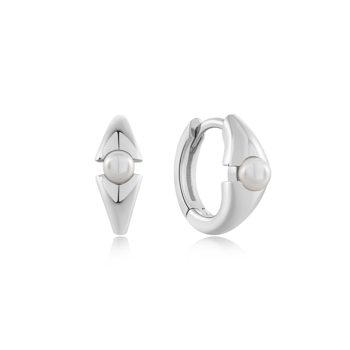 Ania Haie Shell Pearl Geometric Huggie Hoop Earrings