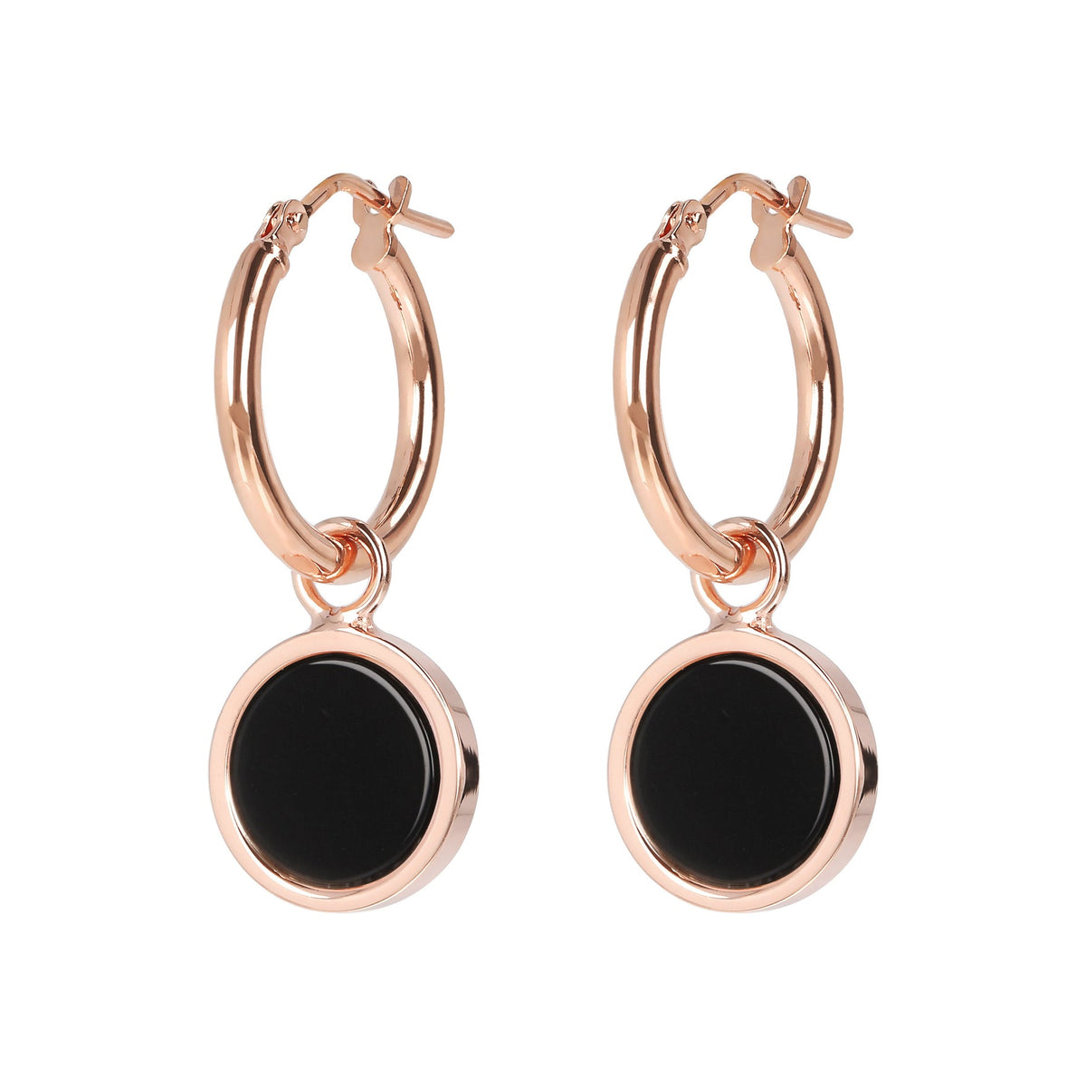 Bronzallure Alba Stone Disc Charm Earrings Black Onyx