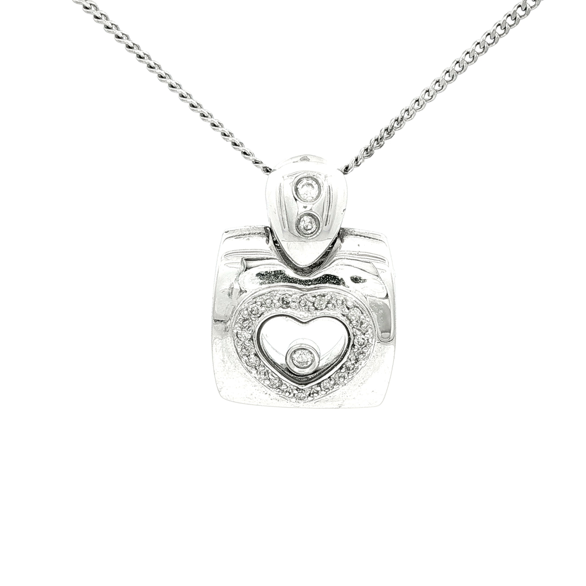 Square Single Diamond Heart Pendant in White Gold