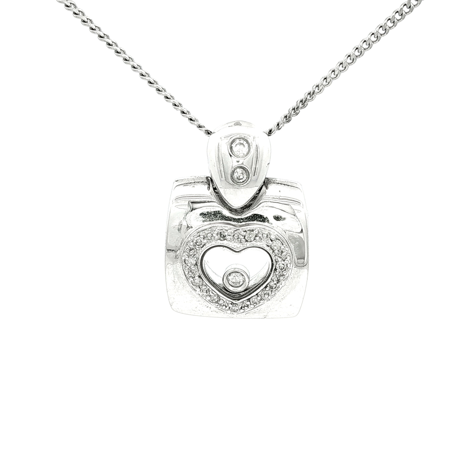 Square Single Diamond Heart Pendant in White Gold