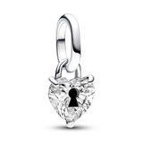 Keyhole heart sterling silver mini dangle with clear cubic zirconia and black enamel
