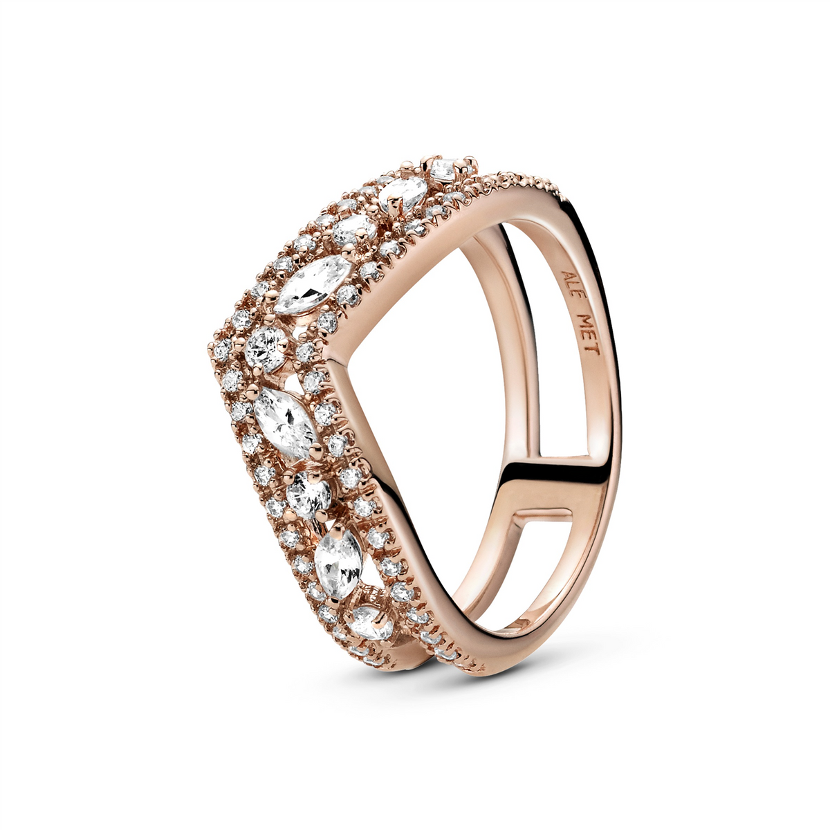 Pandora Rose Sparkling Marquise Double Wishbone Ring w CZ