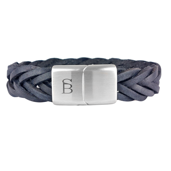 Preston - Navy -15mm Sawtooth Braided Leather Cuff Bracelet