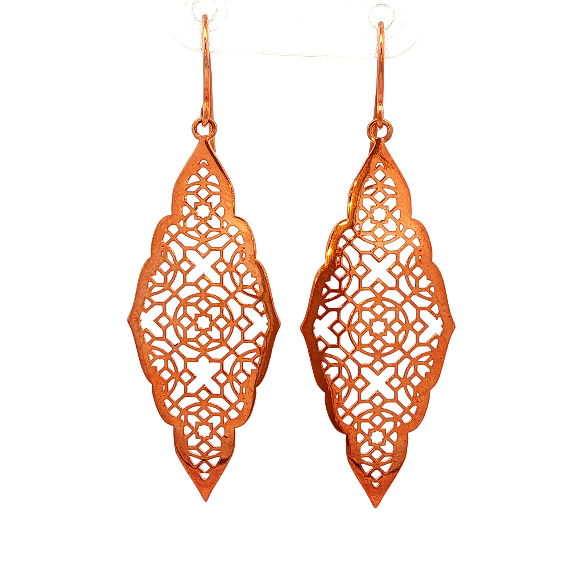 Filigree Flat Drop Earrings in Rose Gold