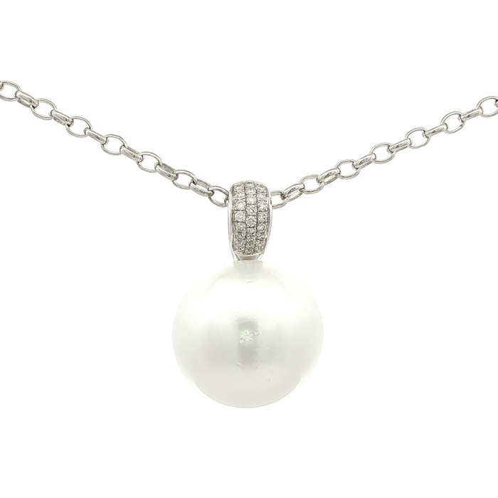 South Sea Pearl and Diamond Set Pendant in White Gold