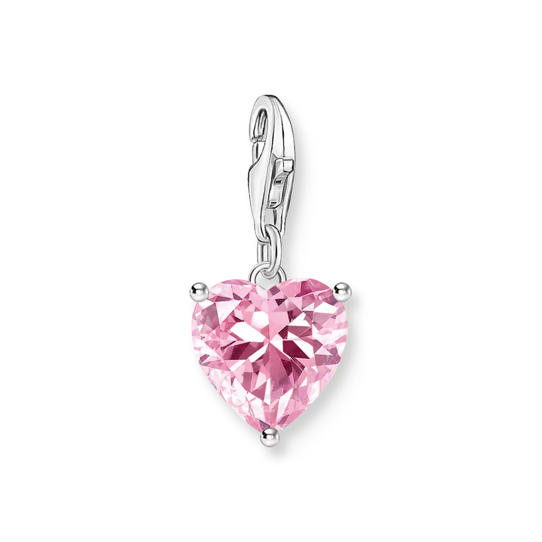 Thomas Sabo Silver Heart Charm Pendant with Pink Stone