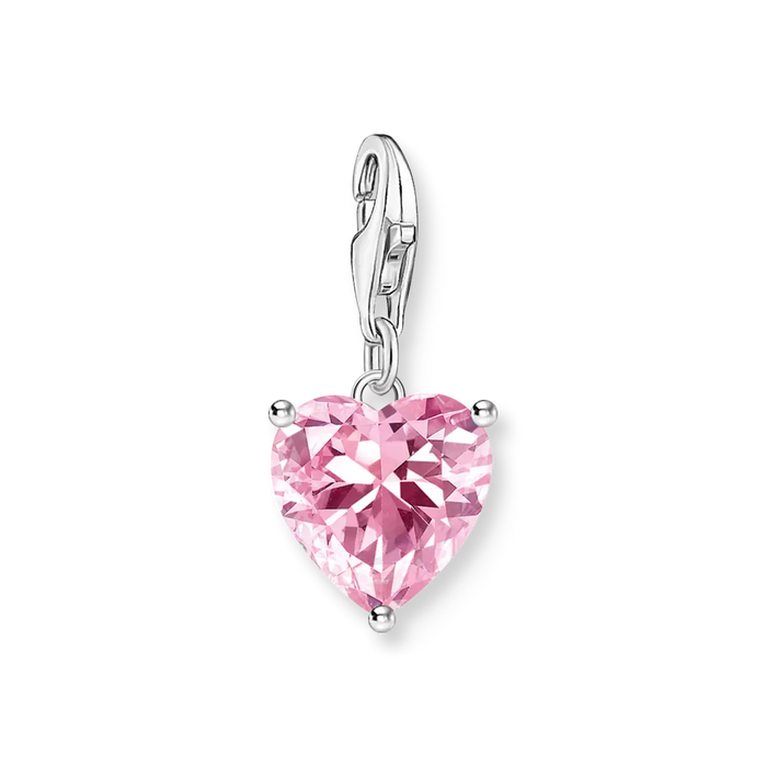 Thomas Sabo Silver Heart Charm Pendant with Pink Stone