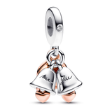 Wedding bells sterling silver and 14k rose gold-plated dangle with clear cubic zirconia