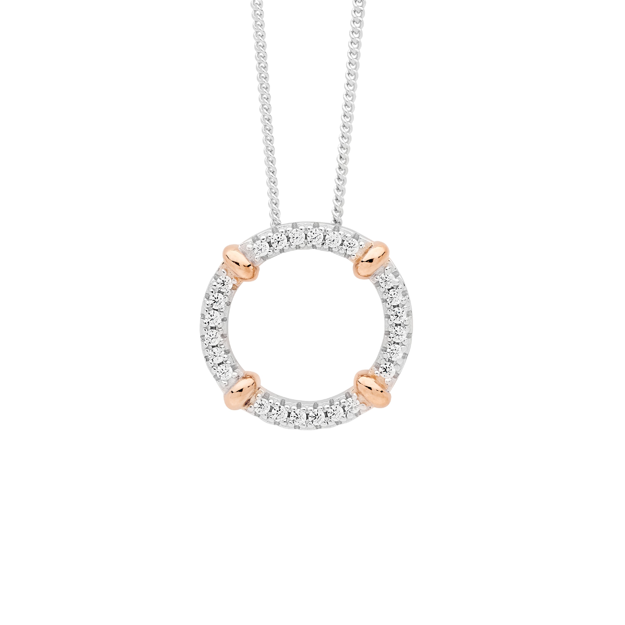 SS 16mm wh cz circle pendant w/ plain silver bands