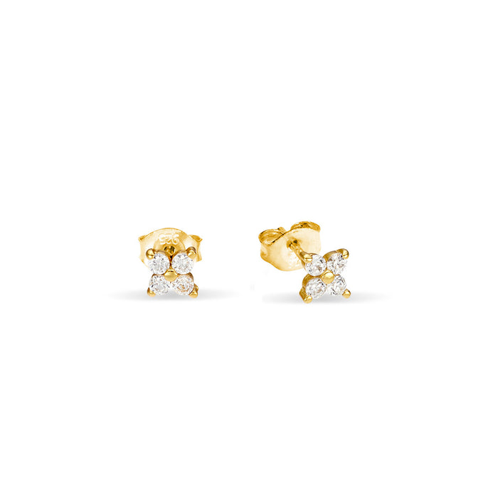 Sterling Silver Gold Plated Petite CZ Flower Stud Earrings