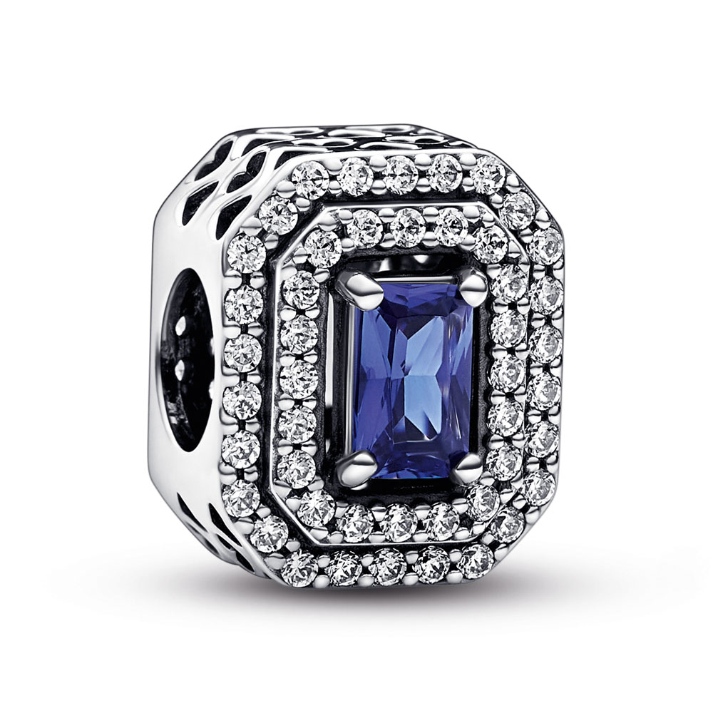 Sterling silver charm with princess blue crystal and clear cubic zirconia