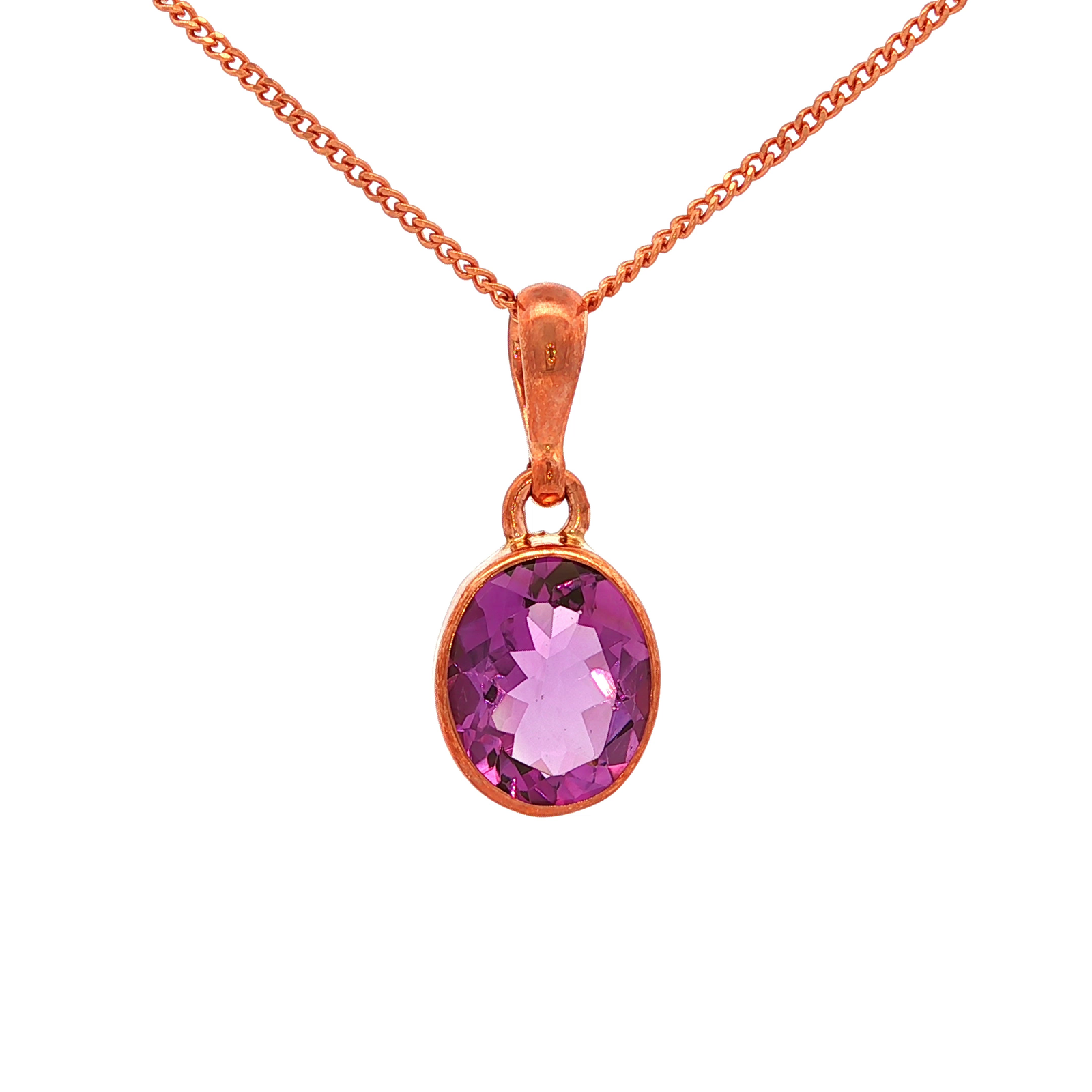 Oval Cut Facet Natural Amythest Pendant in Rose Gold