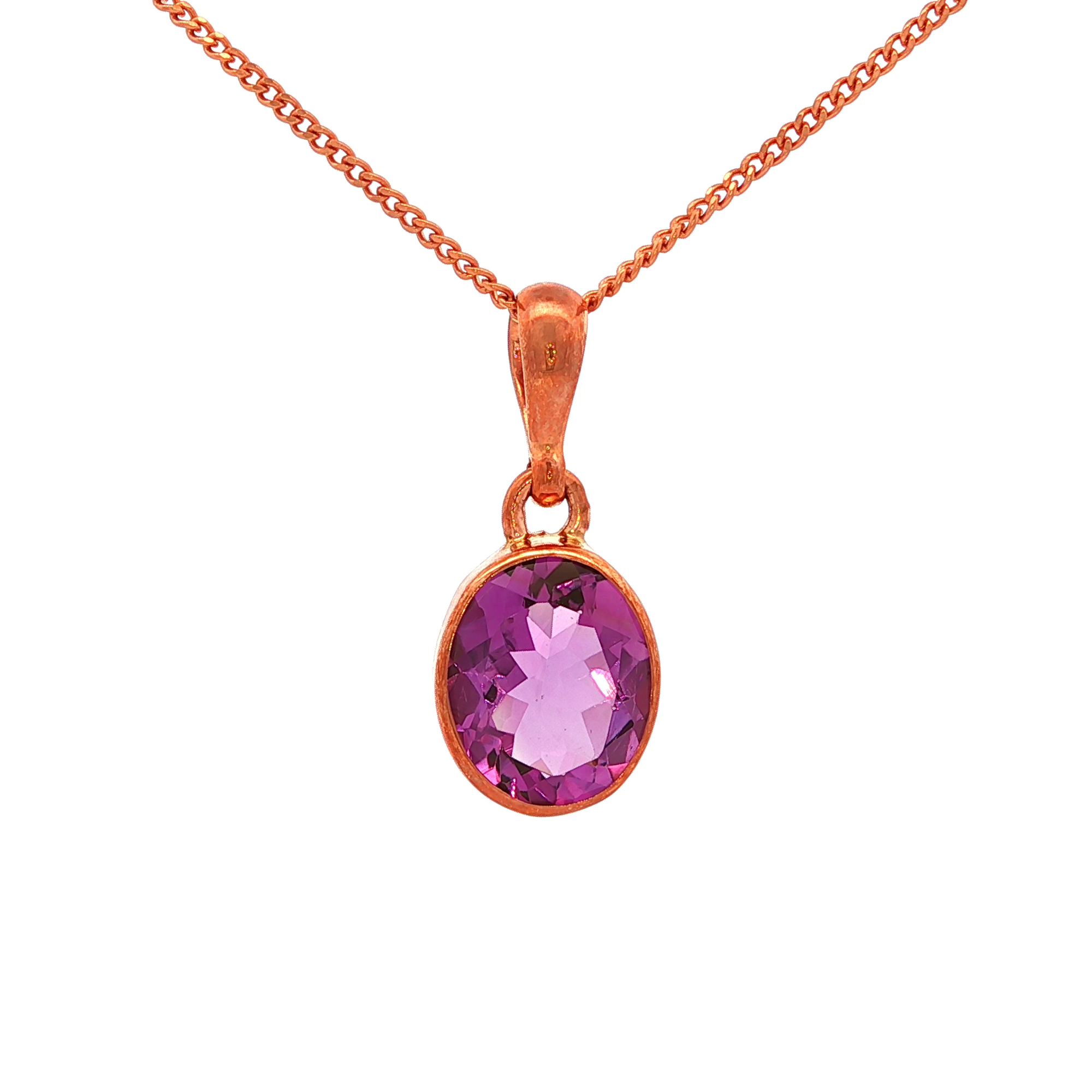Oval Cut Facet Natural Amythest Pendant in Rose Gold