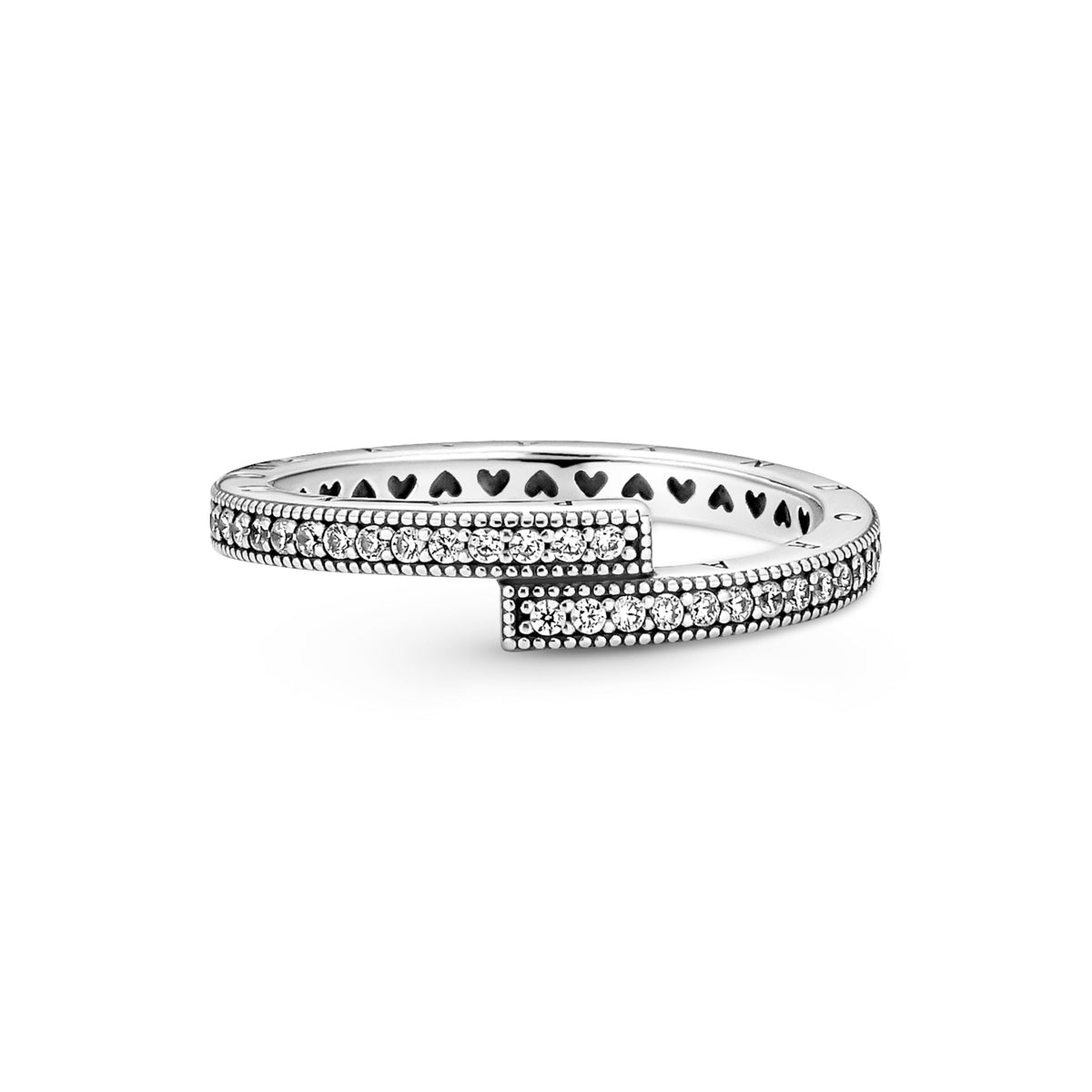 Pandora Rose Logo Stackable Cross-Over Ring w Pave