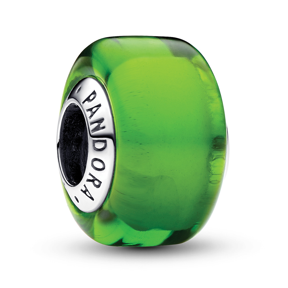 Pandora Sterling silver charm with green Murano glass