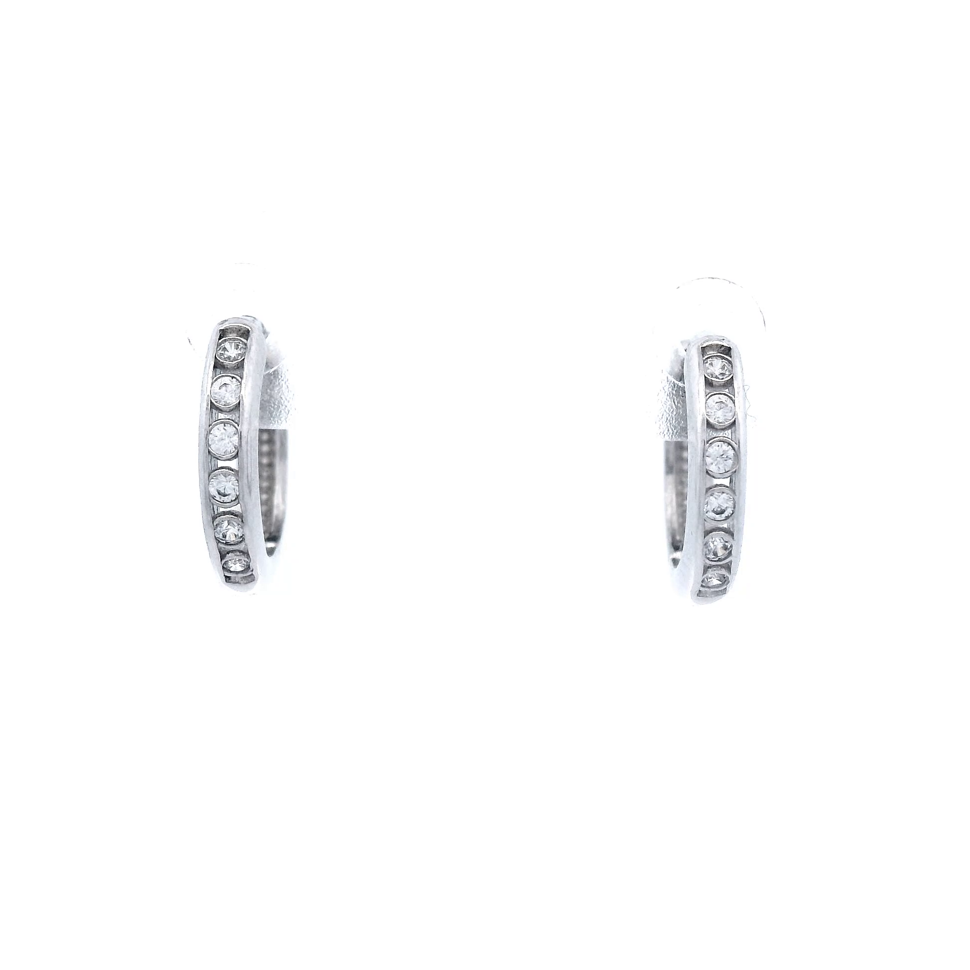 9 Carat White Gold Cubic Zirconia Set Mini Plain Huggie