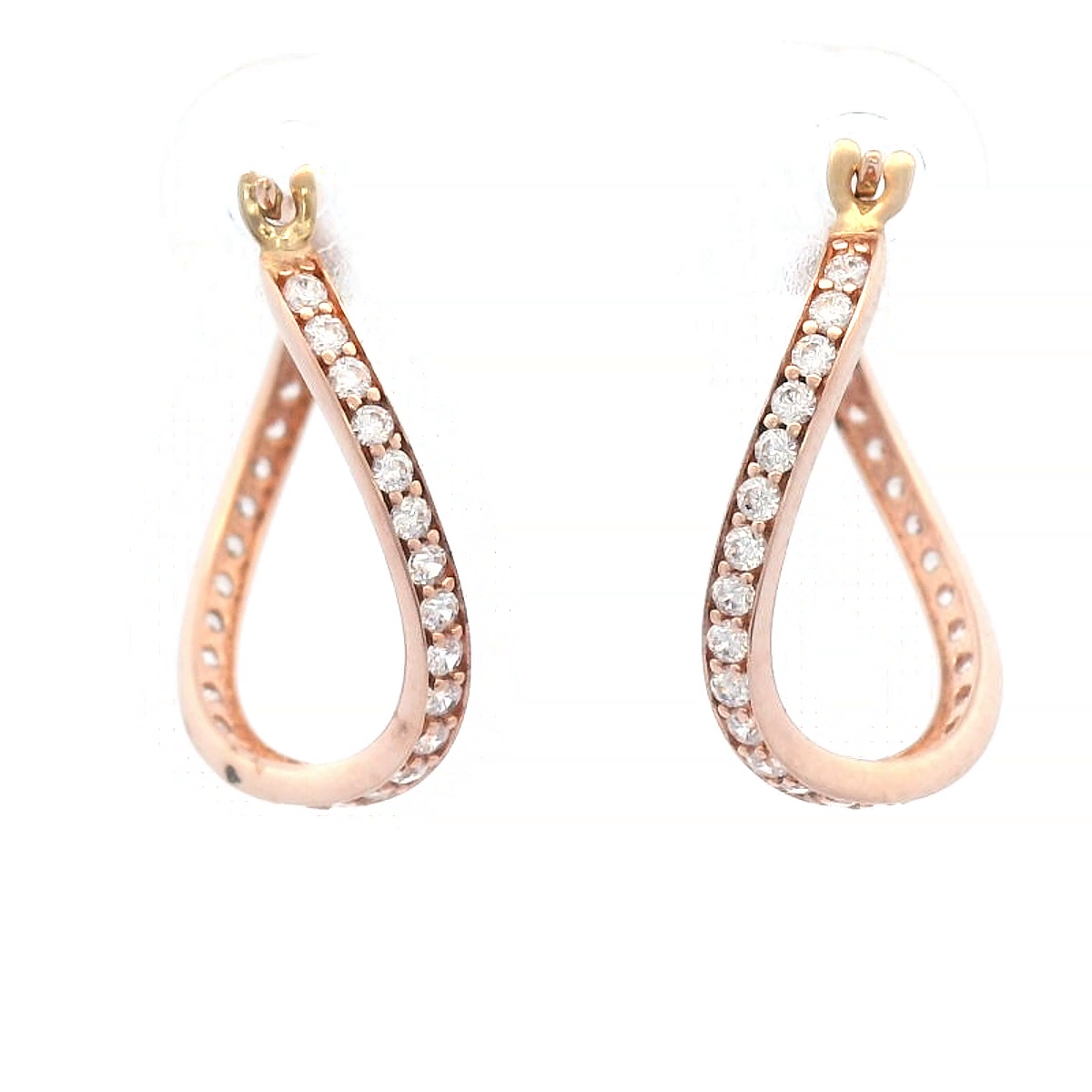 9ct Rose Gold with Cubic Zirconia Oval Wavy Hoop Earrings