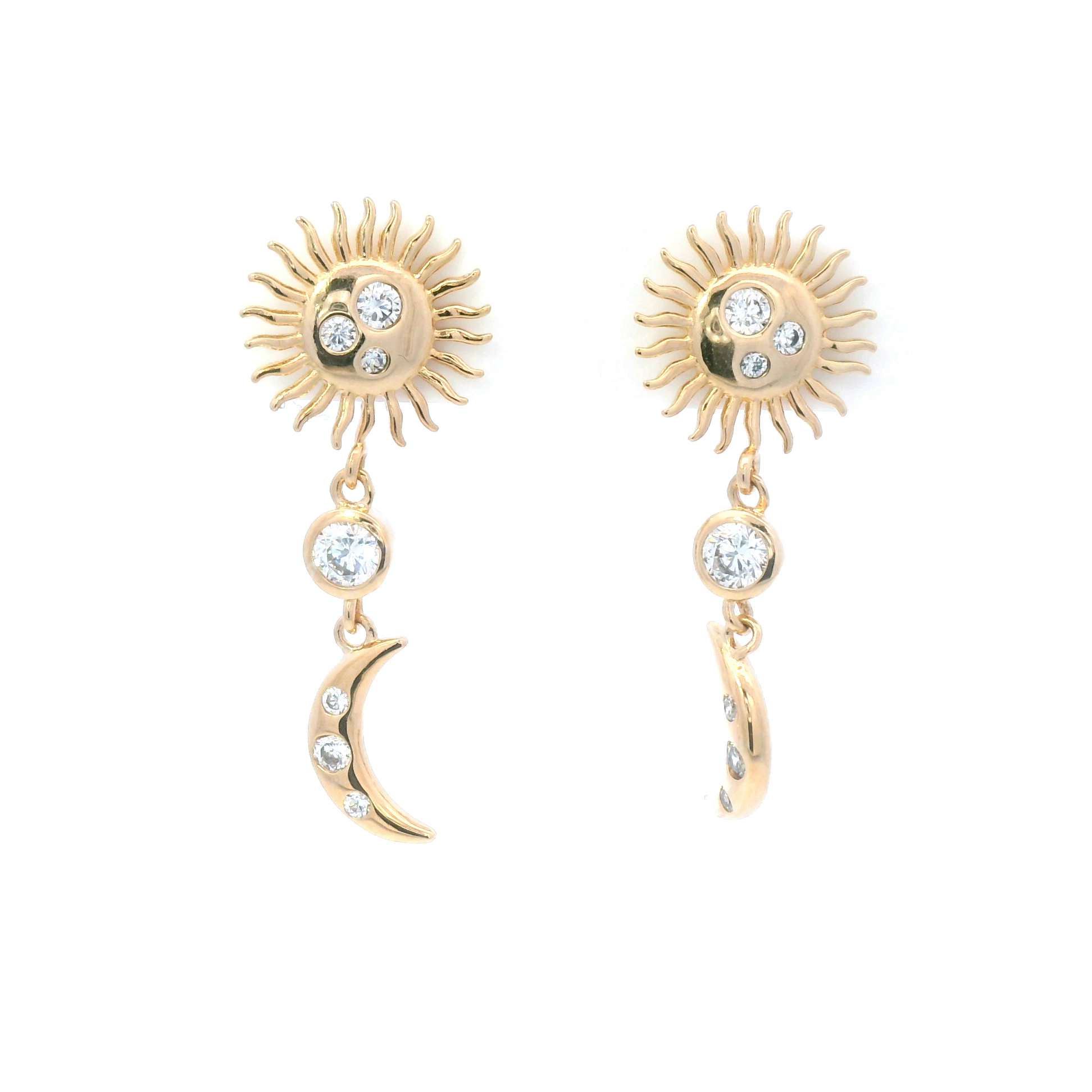 Sun/Moon Drop Stud Earrings