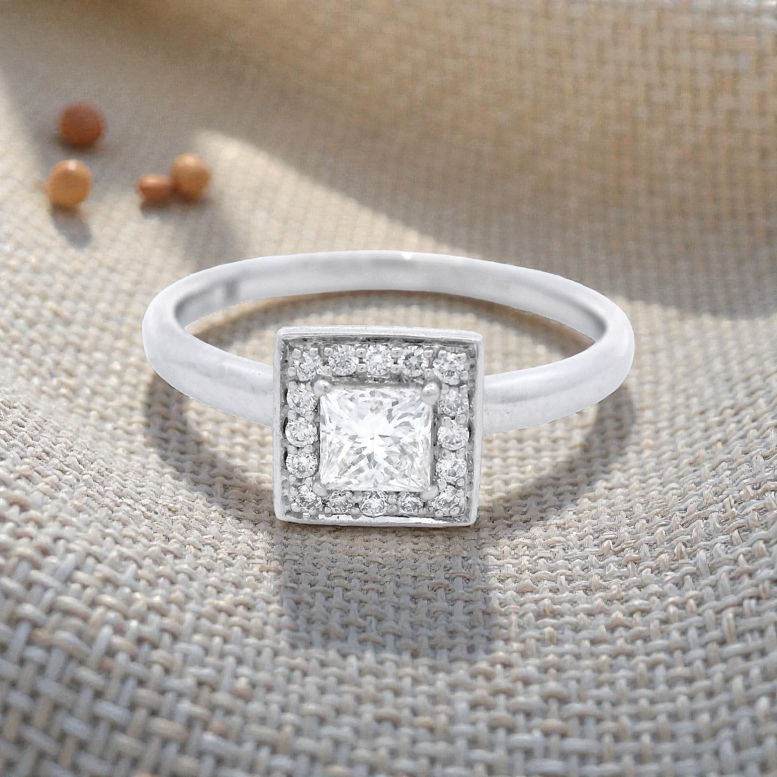 18ct White Gold Diamond Claw Bead Set Halo Engagement Ring