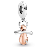 Pacifier sterling silver and 14k rose gold-plated dangle with clear cubic zirconia