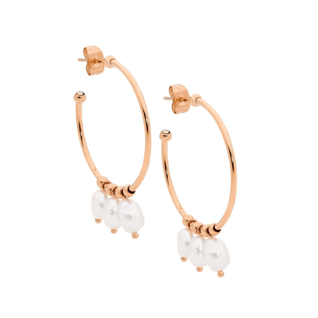 Ellani 3cm Hoop Earrings with 3 Freshwater Pearls