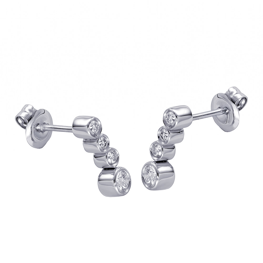 Sterling Silver Graduating Bezel Set White CZ Studs