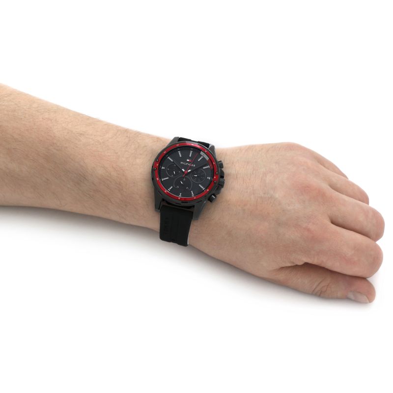 Tommy Hilfiger 'Mason' Collection Multi-Function Sport Watch with Black Silicone Strap.