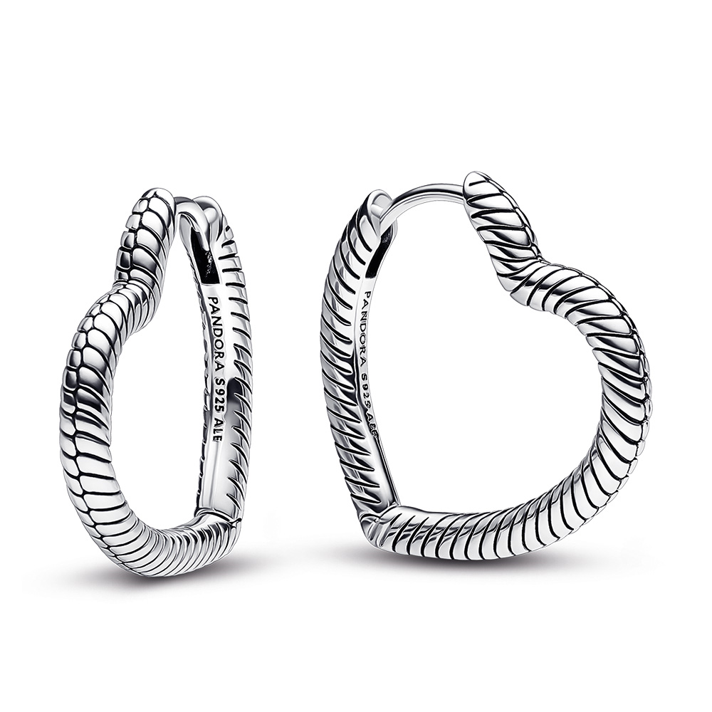 Heart snake chain pattern sterling silver hoop earrings