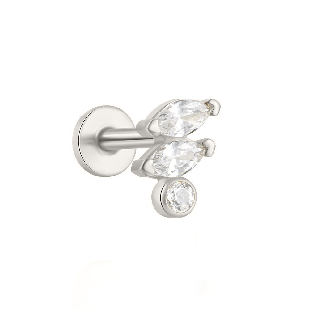 Sterling Silver Flat Back Triple CZ Stack Earring