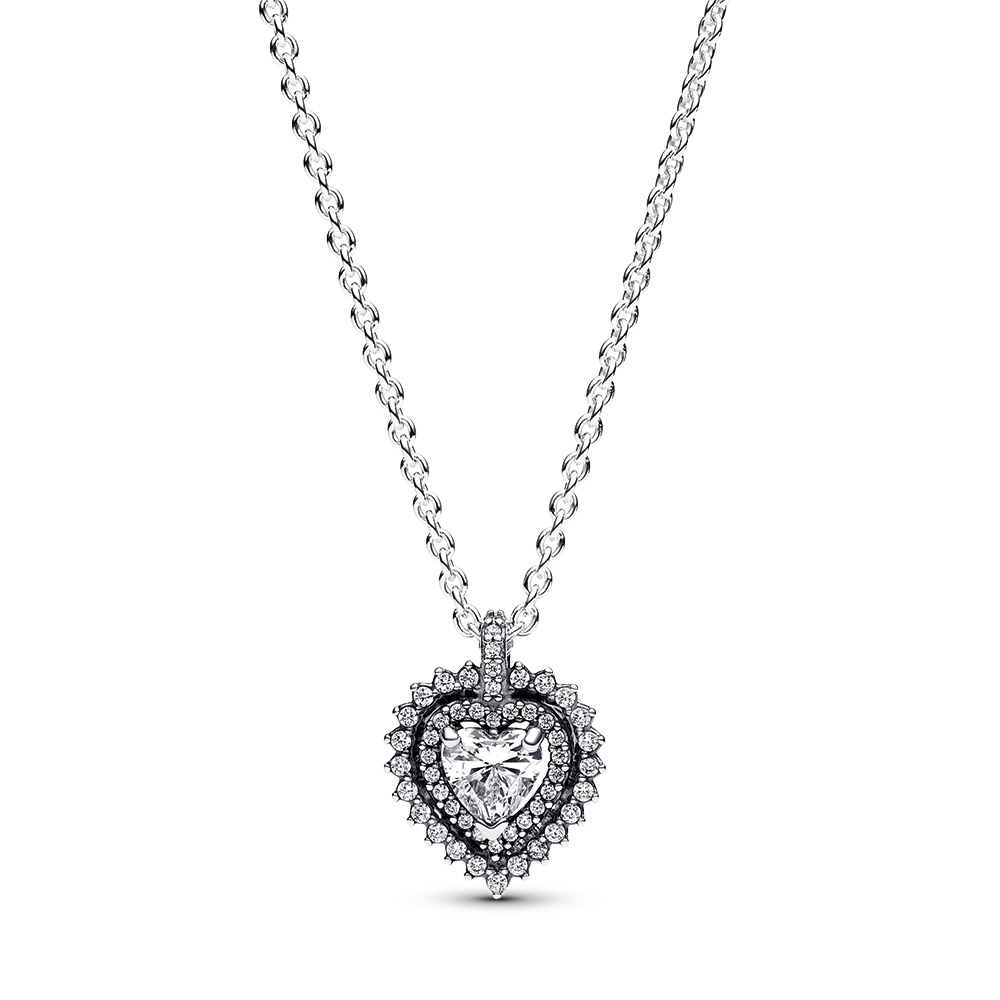 Heart sterling silver collier with clear cubic zirconia