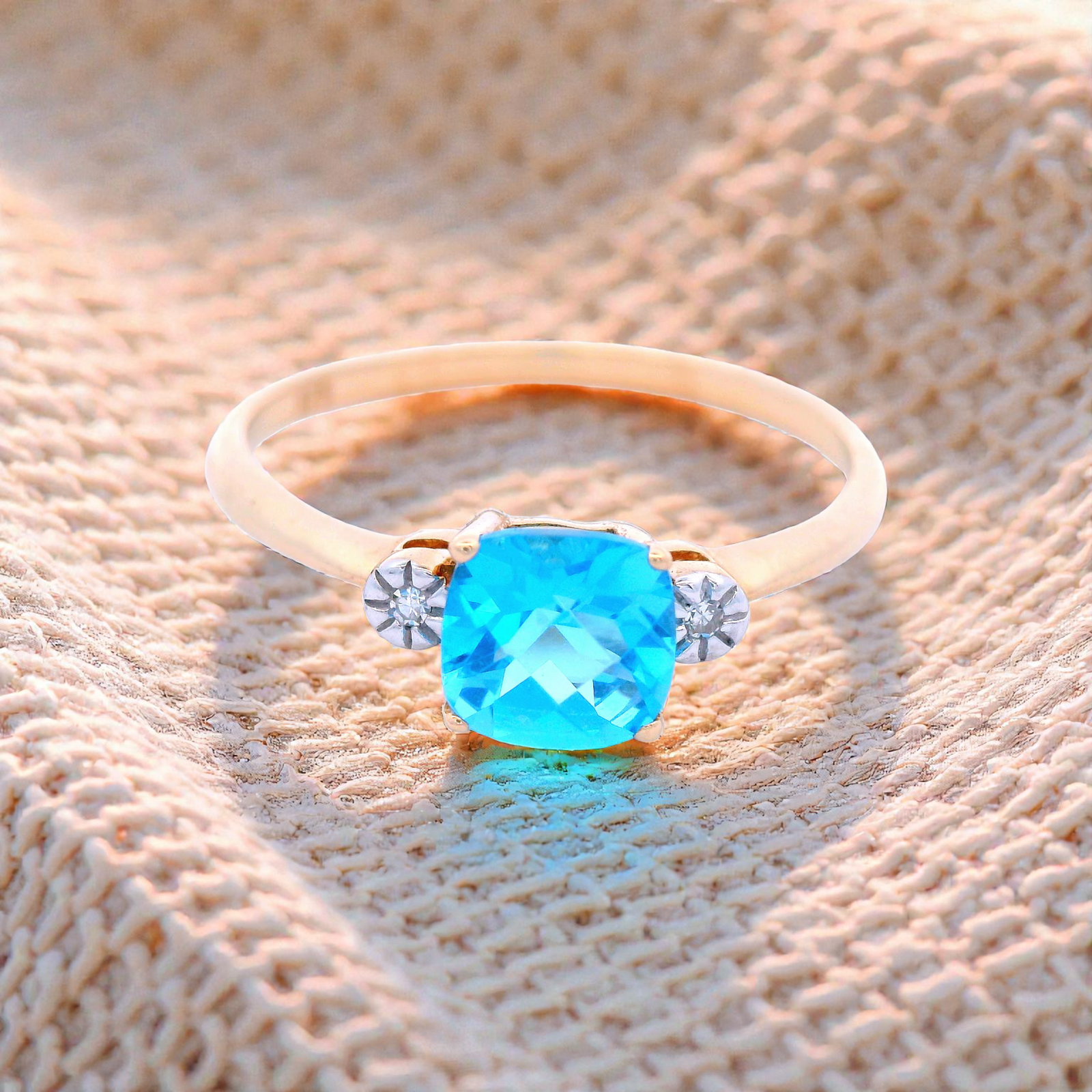 Natasha Square Blue Topaz & Diamond Dress Ring