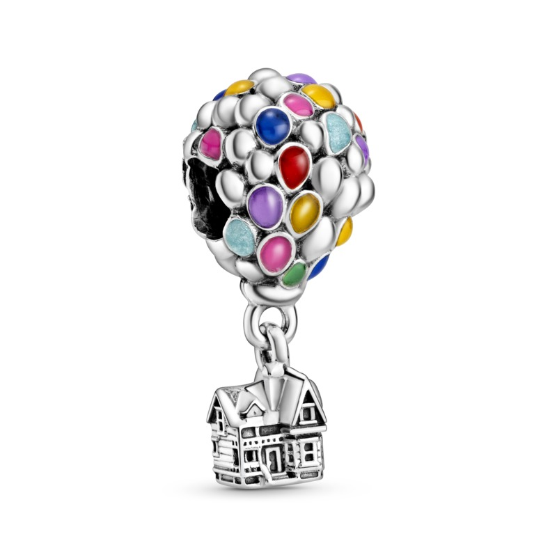 Disney Up House & Balloons Silver Charm w Mixed Enamel