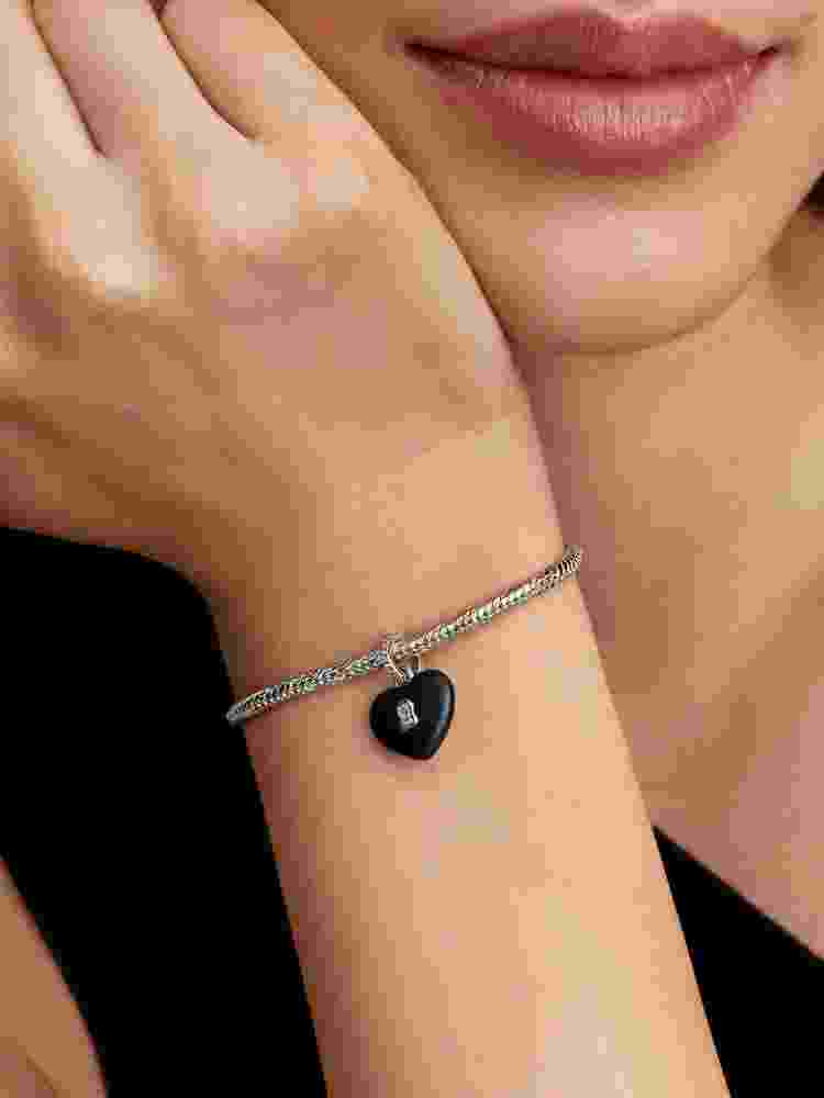 Pandora Matte Black Ceramic Heart Padlock Dangle Charm