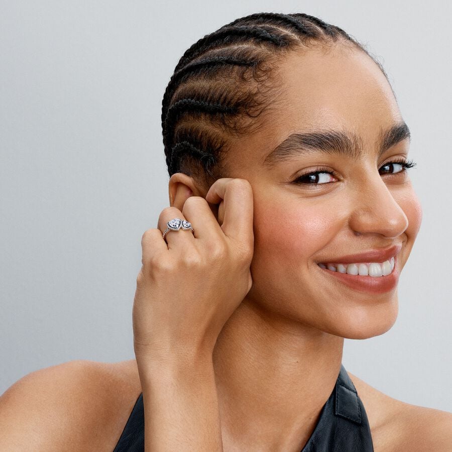 Hearts sterling silver ring with clear cubic zirconia