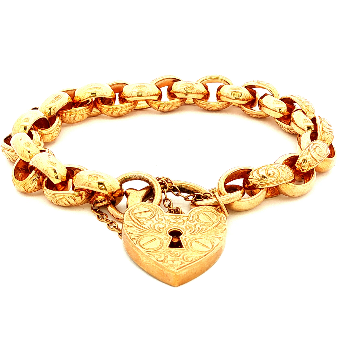 Solid Plain &amp; Engraved Belcher Bracelet in Yellow Gold