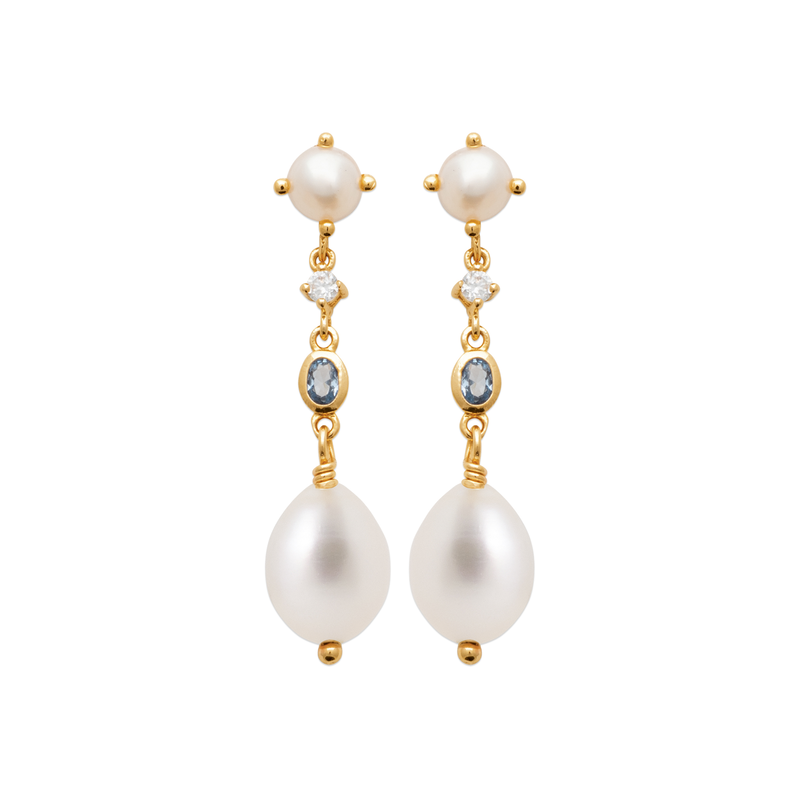Syn Gemstone &amp; Pearl Drop Stud Earrings