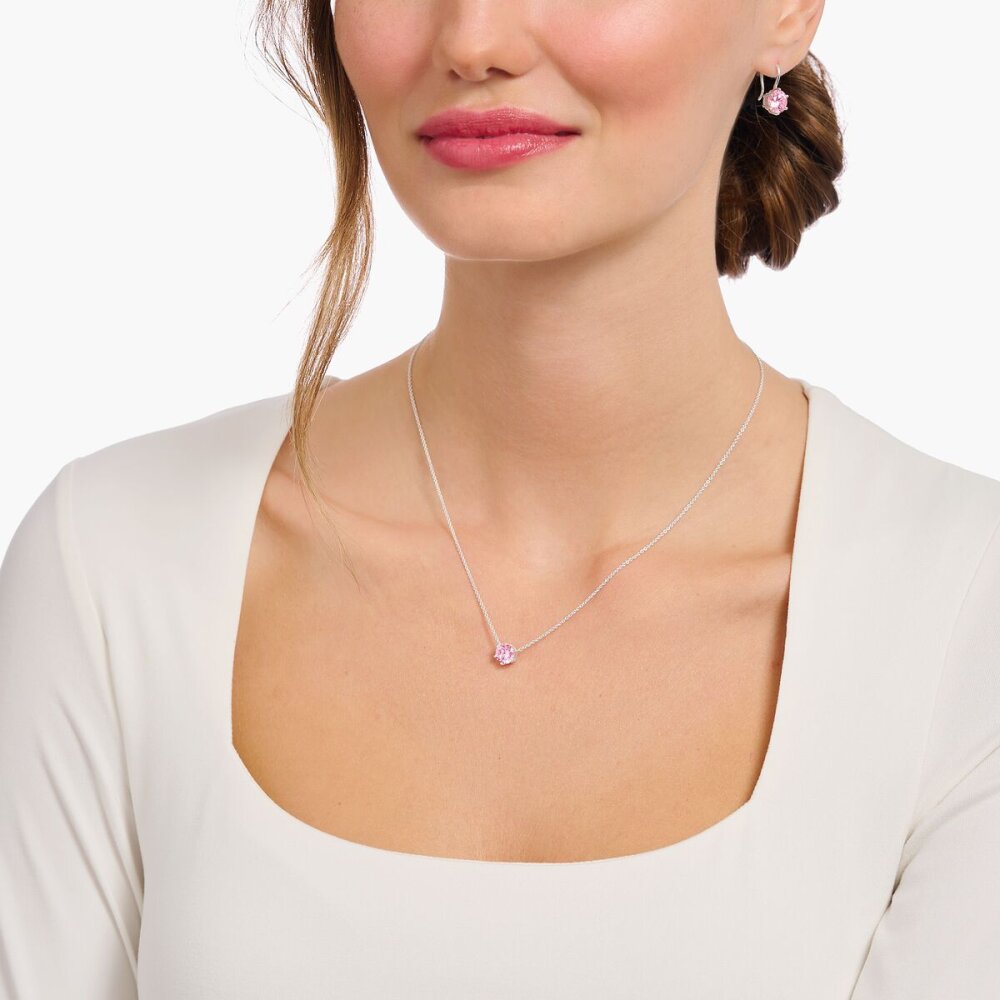 Thomas Pink Zirconia Solitaire Necklace