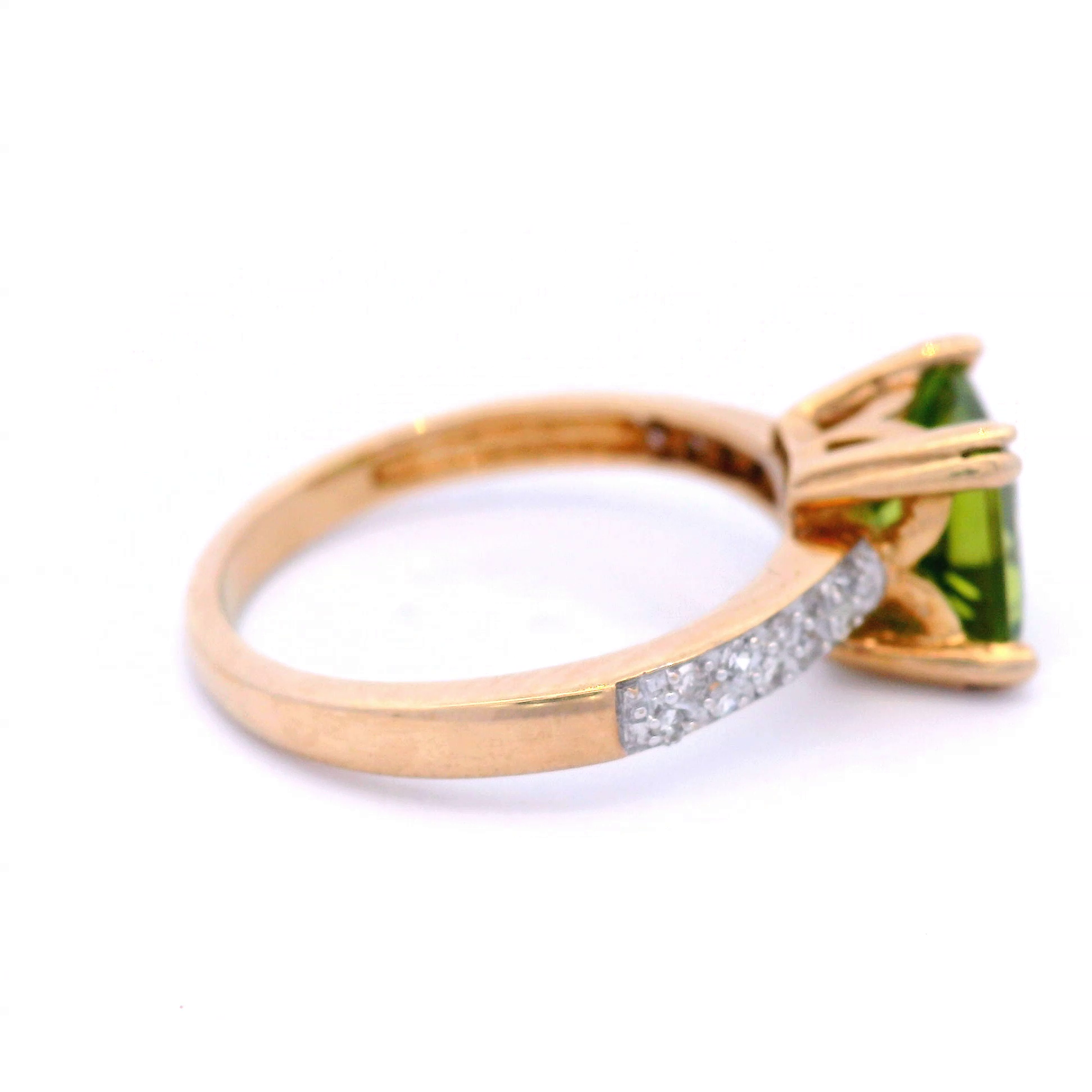 Square Peridot and Diamond in Yellow Gold Dress Ring