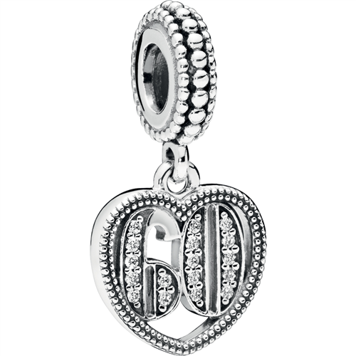 60 Years of Love Silver Hanging Charm w CZ