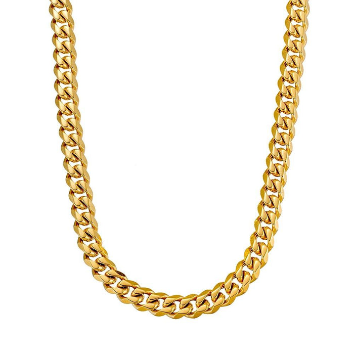 Blaze Stainless Steel 8mm Shiny 18K Gold Plated Cuban Link Chain