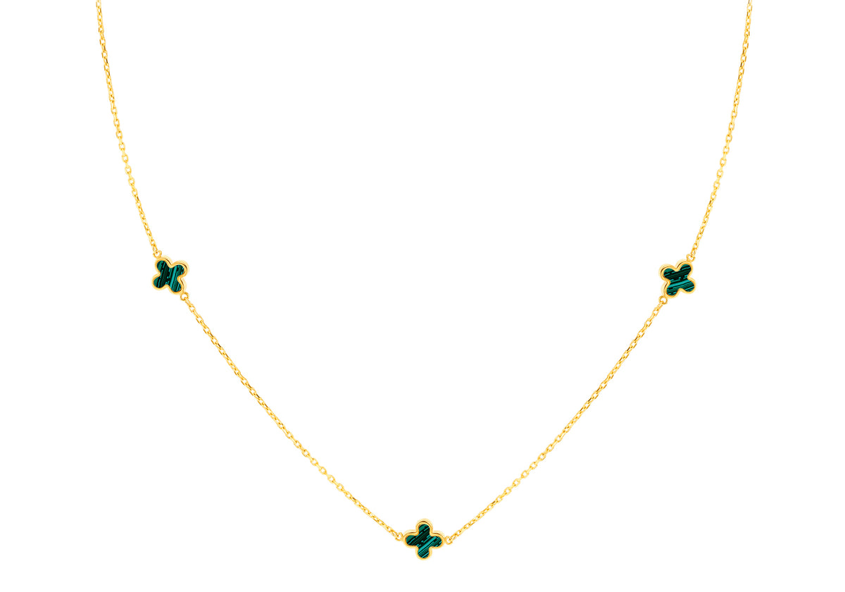 9ct Yellow Gold Malachite Petal Necklace40+2.5cm