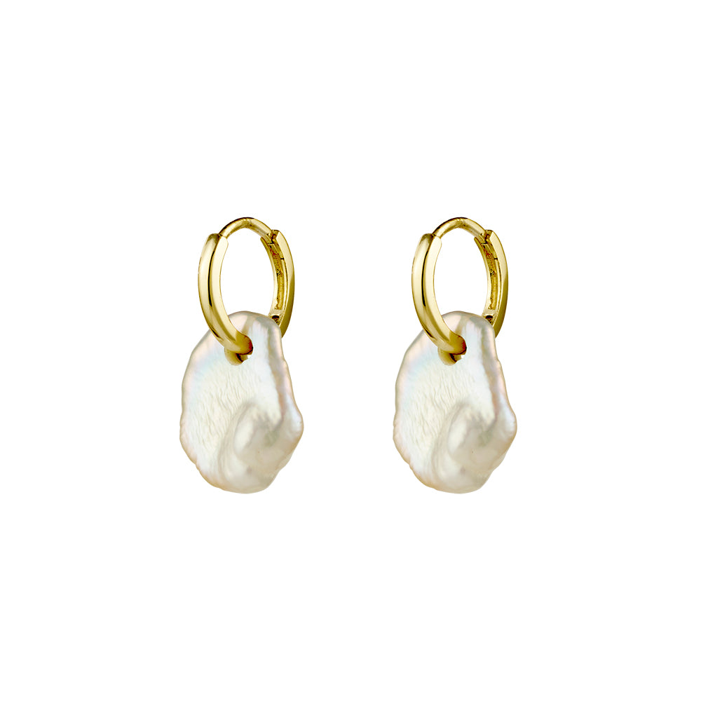 Yellow Gold Plated Plain 11mm Hoop With Fresh Water Pearl Bead