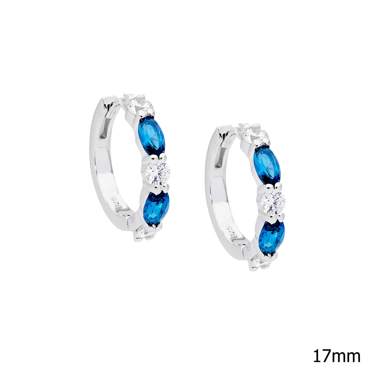Ellani Sterling Silver London Blue and White CZ Hoops