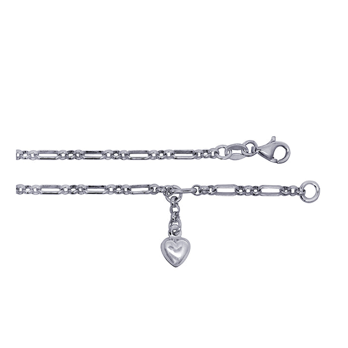 Sterling Silver Figaro Belcher Anklet with Heart